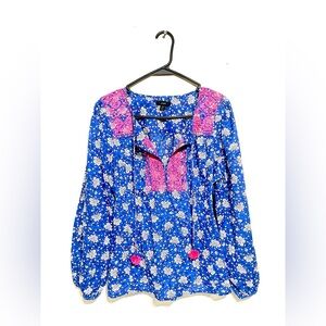 J. CREW STARINA EMBROIDERED COTTON VOILE TOP BLOUSE SIZE MED MULTICOLOR